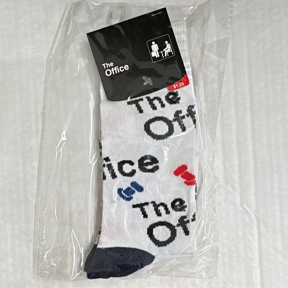 Bioworld The Office Peacock Logo Crew Socks Mens Size 10-13 White 1 Pair